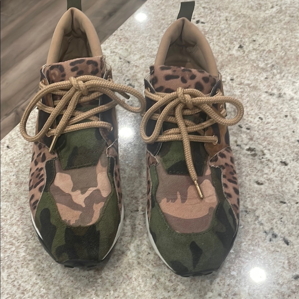 New Camouflage and Leopard Print Sneakers size 9, 5